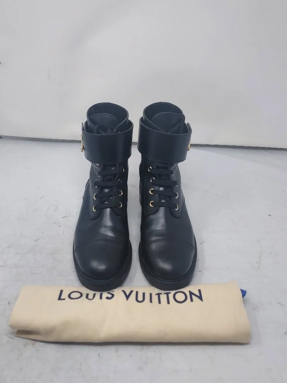 Louis Vuitton Black Leather Wonderland Ranger Combat Boot